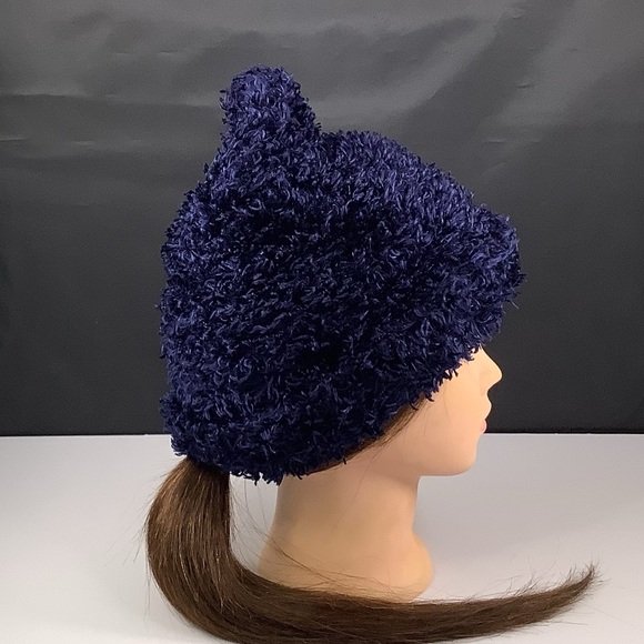 Vintage Womens Navy Blue Winter Shag Beanie OS - Picture 4 of 9